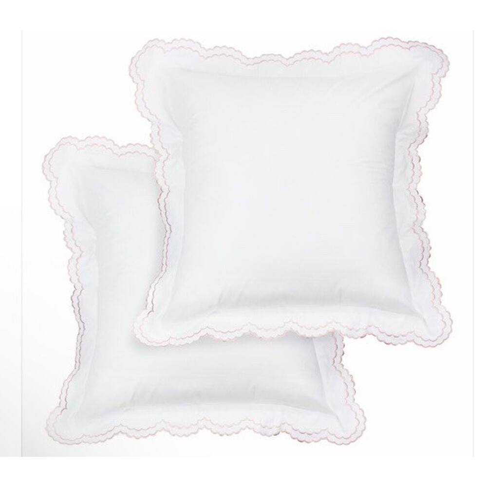 Melange Home Double Scalloped Embroidered Sham (1) White Pink Trim NEW